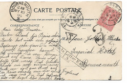 PM108/ France CP  Bar S/Aube TP Semeuse Obl.Bar S/Aube 1905 T > Bournreouth  Taxed 3 I.S D + Griffe Anglaise - 1859-1959 Covers & Documents
