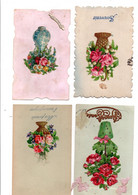 Fantaisie. Fleurs. Ensemble De 4 Cartes Fleurs Dans Un Vase     (voir Scan) - Autres & Non Classés