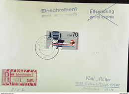 DDR: R-Fern-Bf 70 Pf. 25 Jahre Interflug Mit SbPA-R-Zettel 2, 608 Schmalkalden  (631), Portogerecht V. 27.6.90 Knr: 2519 - Etichette Di Raccomandazione