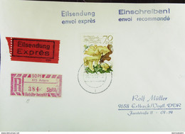 DDR: R-E-Fern-Bf 70 Pf Pfifferling Europ. Speisepilze Mit SbPA-R-Zettel 2, 473 Artern (384), Portoger. 26.8.90 Knr: 2556 - Etichette Di Raccomandazione