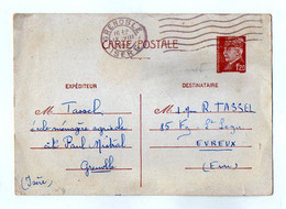 TB 3925 - 1943 - Entier Postal - Melle TASSEL Ecole Ménagère Agricole à GRENOBLE Pour Mr & Mme R. TASSEL à EVREUX - Cartes Postales Types Et TSC (avant 1995)