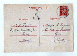 TB 3926 - 1943 - Entier Postal - Mr A. KNIEST à TULLE Pour Mme A. LAGARDE à GIEN - Cartes Postales Types Et TSC (avant 1995)