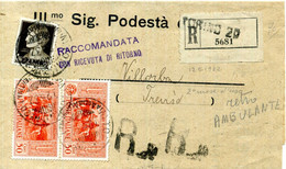 1932 Raccomandata Con R.R. Da TORINO Per VILLORBA TREVISO (annullo Ambulante Su Retro) - Storia Postale