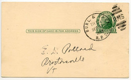 United States 1950 Scott UX27 Postal Card Burlington & Troy RPO Railway Postmark; To Proctorsville, Vermont - 1941-60