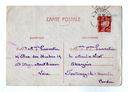 TB 3927 - 1943 - Entier Postal - Mme PANNETIER à MONTBRISON Pour Mme PANNETIER Le Moulin Liot à FONTENAY LE COMTE - Cartes Postales Types Et TSC (avant 1995)