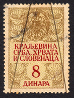 "kraljeVINA" Type / 1920 Yugoslavia SHS - Revenue Fiscal Judaical Tax Stamp - 8 Din - Used - Oficiales