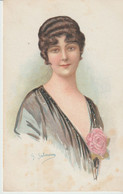 Illustr. G. SALMONE. Buste De Jeune Femme Au Corsage Orné D' Une Rose - Autres & Non Classés