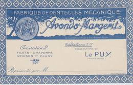 Carte PUB . Ets AVONDO-MARGERIT. Le PUY (43) Fabrique De Dentelles Mécanique "Filets -Crapone -Venises -Cluny " - Le Puy En Velay