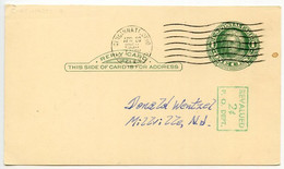 United States 1953 Scott UY14r Postal Reply Card Cincinnati, Ohio Transfer Clerk RMS Cancel; To Millville, New Jersey - 1941-60