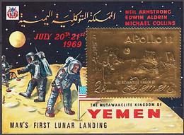 Yémen 1969 Espace Astronautes Armstrong Apollo 11 Habité Lune Atterrissage GOLD - Otros & Sin Clasificación