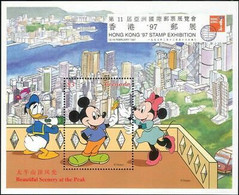 Delcampe - Grenade 1997 Disney Mickey Donald Hong Kong Bâtiments StampEx Cartoons M S MNH - Disney