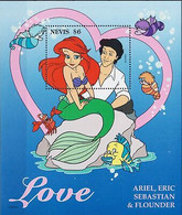 Delcampe - Nevis 1996 Disney Petite Sirène Poisson Eric Films Cinéma Dessins Animés M S MNH - Disney
