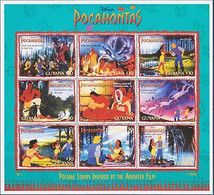 Delcampe - Guyane 1995 Disney Pocahontas Chien Cerf Film Cinéma Dessins Animés Sht MNH - Disney