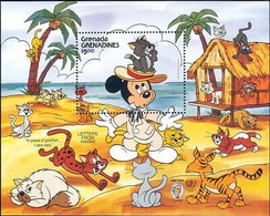 Delcampe - Grenadines Grenade 1985 Mark Twain Disney Mickey Cats Palm Tree Cartoons M S MNH - Disney