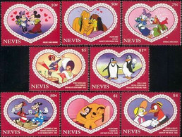Delcampe - Nevis 1995 Disney Saint-Valentin Jour Mickey Pluton Chat Vache Coq Pingouins - Disney