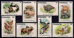Delcampe - Rwanda 1978 Animaux Bœufs Bovins Ovins Lapins Chèvres Porcs Poulets Canards - Hoftiere