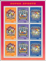 Delcampe - Guyana 1996 Disney Donald Duck Goofy Cyclisme Glace Hockey Surf Planche Sport - Disney