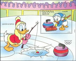 Delcampe - Guyane 1992 Disney Hiver Olympique Jeux Sports Donald Curling M S MNH - Disney