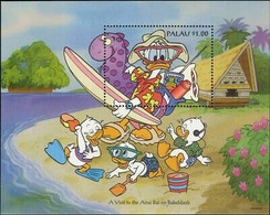 Delcampe - Palau 1994 Disney Donald Duck Plage Tourisme Surf Sport Dessins Animés M S MNH - Disney