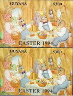 Delcampe - Guyane 1994 Pâques Lapins Oeufs Animaux Fêtes Animation OR ARGENT MNH - Disney
