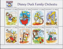 Delcampe - Maldives 1995 Disney Donald Orchestre Musique Saxophone Violon Harpe Clarinette - Disney