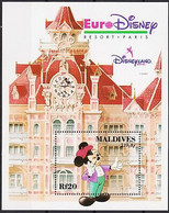 Delcampe - Maldives 1992 Euro Disney Mickey Hôtel Horloge Tour Bâtiment Dessins Animés M S - Disney