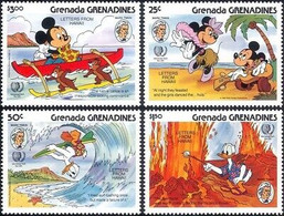 Delcampe - Grenade 1985 Disney Mark Twain Mickey Donald Volcan Bateau Dessins Animés 4v MNH - Disney