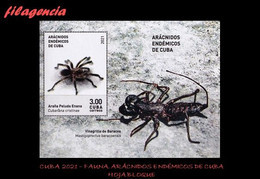 AMERICA. CUBA MINT. 2021 FAUNA. ARÁCNIDOS ENDÉMICOS DE CUBA. HOJA BLOQUE - Nuovi