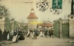 Delcampe - 93 St Ouen, La Sortie Du Cirage, Carte Toilée Colorisée Affranchie 1908, Visuel Peu Courant - Saint Ouen