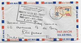 TCHAD 25FR DRAPEAU LETTRE COVER AVION FORT LAMY 1961 + GRIFFE PREMIERE LIAISON AIR FRANCE BOEING 707 - Tchad (1960-...)