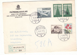 Islande - Lettre Recom De 1959 ° - GF - Oblit Reykjavik - Avions - Arbres - Fleurs - - Cartas & Documentos