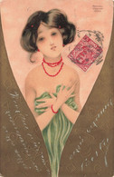 Illustrateur  - Raphael Kirchner - Femme Portant Un Drap Devant La Poitrine - Dorure - Relief  - Carte Postale Ancienne - Kirchner, Raphael