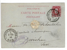 Delcampe - 1885 Entier Postal EP Postwaardestuk Mons Station Obliteration Cachet Zwickau Sachsen Emile Latteur - Altri & Non Classificati