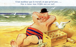 Delcampe - Mouette + Buveur De Pale Ale Bass Sur La Plage Sur CP Humoristique Signée Taylor (a Circulé En 1953) - Taylor