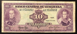 VENEZUELA 10 BOLIVARES 1974  PICK#51d  Circolata LOTTO 4361 - Venezuela