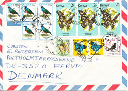 Kenya Air Mail Cover Sent To Denmark 7-10-1994 With A Lot Of Bird And Butterfly Stamps - Kenia (1963-...)