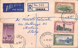 Ac6641 - NEW ZEALAND - REVENUE STAMP On Registered COVER From TEMUKA  To ITALY 1948 - Brieven En Documenten