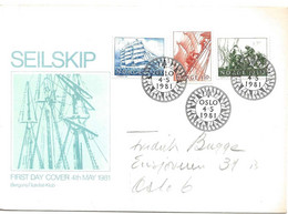 Norway 1981 Sailors Drop Anchor ,  Sailors Set Sail, Sail Training Ship "Christian Radich"   MI 838-840 FDC - Brieven En Documenten