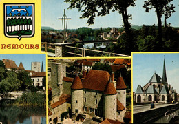 Delcampe - 77 NEMOURS LA VALLEE DU LOING LA VILLE ET LE GRAND PONT LE CHATEAU DES DUCS DE NEMOURS LE CHEVET DE L'EGLISE ... - Nemours