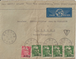 ALGERIE - 1946 - GANDON / ENVELOPPE Par AVION De SEBDOU ! => CAYENNE (GUYANE) ! - TAXE NON APPLIQUEE - Lettres & Documents