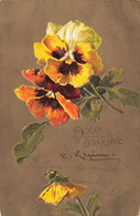 Fantaisies - Fleur - Doux Souvenirs - Pensées Oranges Sur Fond Doré - Oblitéré Manage - Relief  - Carte Postale Ancienne - Other & Unclassified