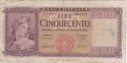 BILLETE DE ITALIA DE 500 LIRAS DEL AÑO 1961  (BANKNOTE) - 500 Liras