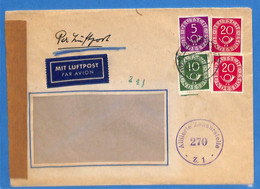 Delcampe - Allemagne Republique Federale 1953 Lettre Avec Cesure Par Avion De Frankfurt (G13838) - Altri & Non Classificati