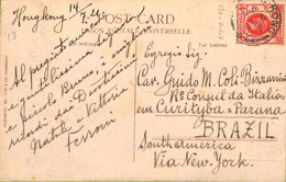 Ac6665 - HONG KONG - POSTAL HISTORY - POSTCARD   To BRAZIL!  1921 - Cartas & Documentos