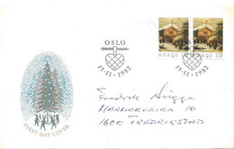 Norge Norway 1982 Christmas, Painting Of Adolph Tiedemand, Mi 875 Pair, FDC - Brieven En Documenten
