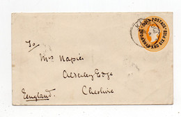 !!! INDE ANGLAISE, ENTIER POSTAL DE KALVADEVI POUR L'ANGLETERRE DE 1891 - 1882-1901 Impero