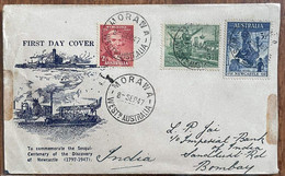 AUSTRALIA,1947,MORAWA TOWN, COMMEMORATE SESQUI-CENTENARY,OF THE DISCOVERY OF NEWCASTLE COVER,SENT TO L.P.JAI INDIAN CRIC - Covers & Documents