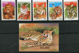 (B A4 - Lot 29) Congo ** Série + Bloc - Félins - Other & Unclassified