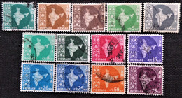 Timbres De L'Inde 1957 -1958 (1er Avril)  - Map Of India  Stampworld N°  262 à 274 - Gebraucht