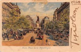 Delcampe - 19173 " PARIS-PLACE DE LA RÉPUBLIQUE " TRAMWAY-ANIMÉ-CART. POST. ORIG. SPED.1903 - Plätze
